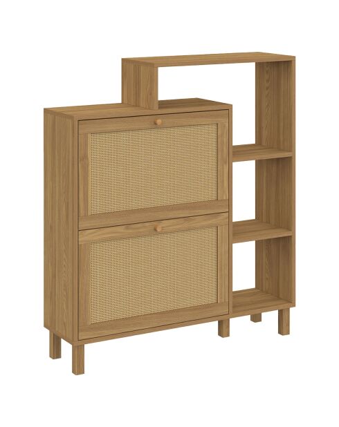 Meuble à chaussures Erin 2 portes en cannage 12 paires bois - 86.5x23.50x98.5 cm