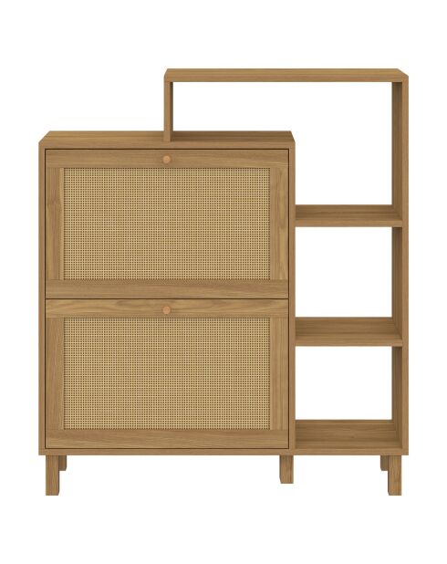 Meuble à chaussures Erin 2 portes en cannage 12 paires bois - 86.5x23.50x98.5 cm