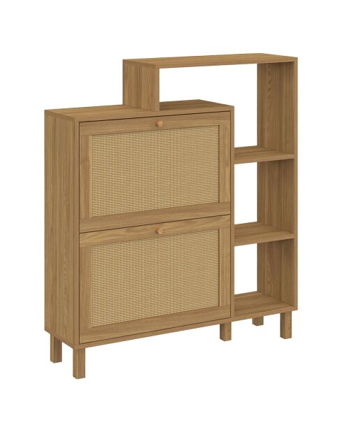 Meuble à chaussures Erin 2 portes en cannage 12 paires bois - 86.5x23.50x98.5 cm