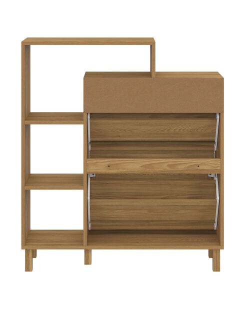 Meuble à chaussures Erin 2 portes en cannage 12 paires bois - 86.5x23.50x98.5 cm