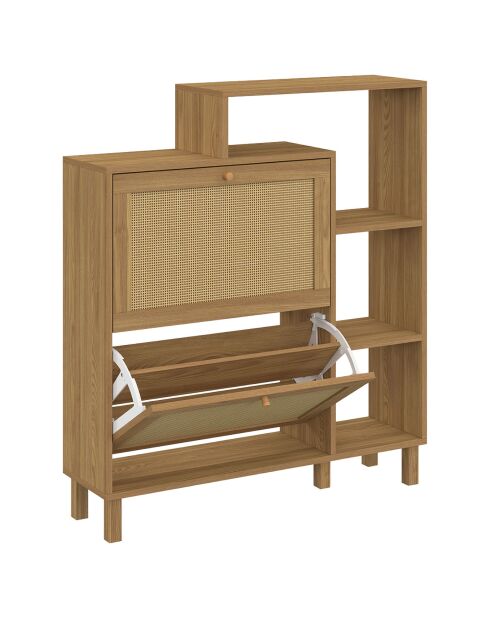 Meuble à chaussures Erin 2 portes en cannage 12 paires bois - 86.5x23.50x98.5 cm
