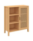 Buffet Eve 3 étagères et placard en cannage bois - 70x30x81 cm