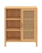 Buffet Eve 3 étagères et placard en cannage bois - 70x30x81 cm