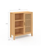 Buffet Eve 3 étagères et placard en cannage bois - 70x30x81 cm