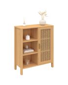 Buffet Eve 3 étagères et placard en cannage bois - 70x30x81 cm