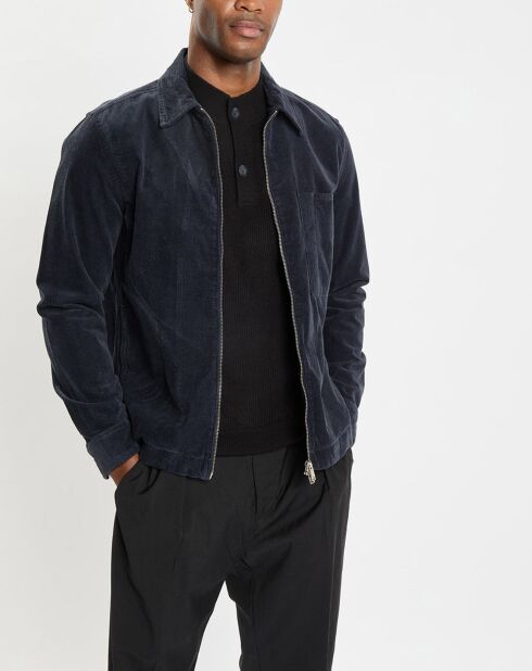 Surchemise zippée en Velours milleraies bleu marine
