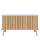 Buffet Marceau 3 portes effet lattes et dessus marbre bois/effet marbre blanc - 110x40x60 cm