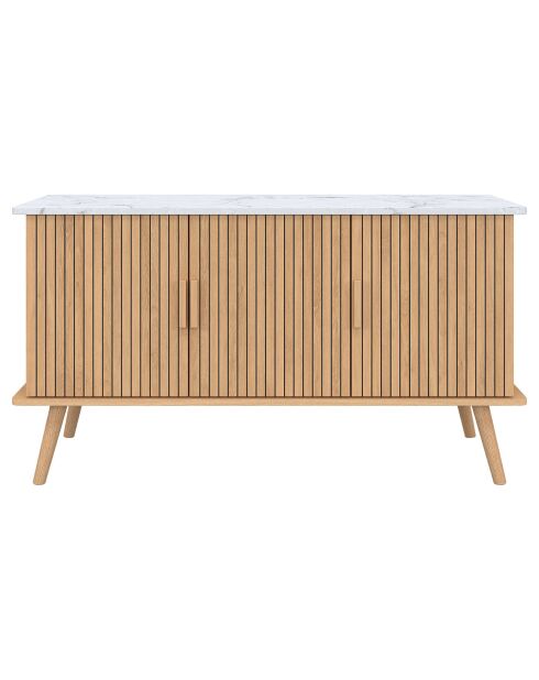 Buffet Marceau 3 portes effet lattes et dessus marbre bois/effet marbre blanc - 110x40x60 cm