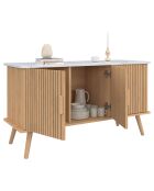 Buffet Marceau 3 portes effet lattes et dessus marbre bois/effet marbre blanc - 110x40x60 cm