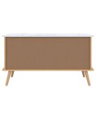Buffet Marceau 3 portes effet lattes et dessus marbre bois/effet marbre blanc - 110x40x60 cm