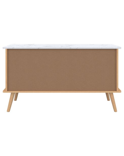 Buffet Marceau 3 portes effet lattes et dessus marbre bois/effet marbre blanc - 110x40x60 cm