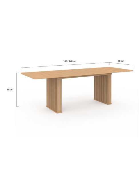 Table repas extensible Faustine effet tasseaux bois - 160-240x90x75 cm