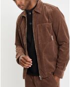 Surchemise zippée en Velours milleraies marron