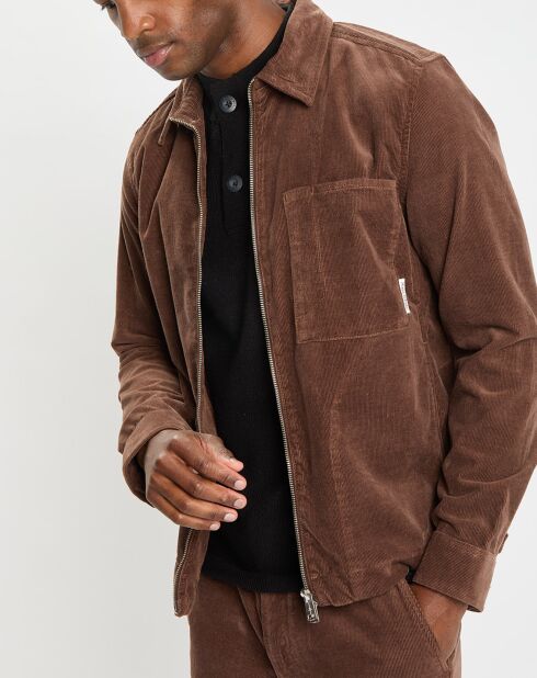 Surchemise zippée en Velours milleraies marron