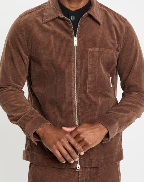 Surchemise zippée en Velours milleraies marron
