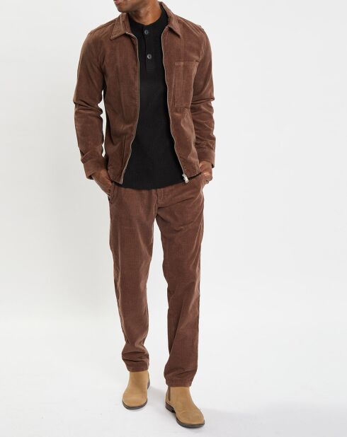 Surchemise zippée en Velours milleraies marron