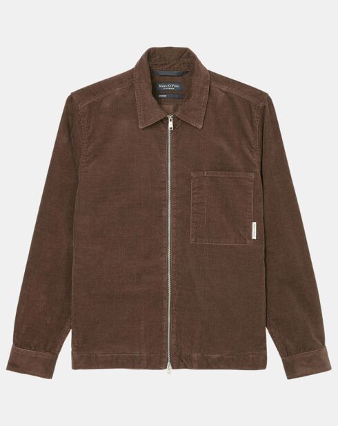 Surchemise zippée en Velours milleraies marron