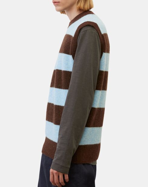 Pull sans manches en Laine & Alpaga mélangés rayé Colorblock bleu/marron