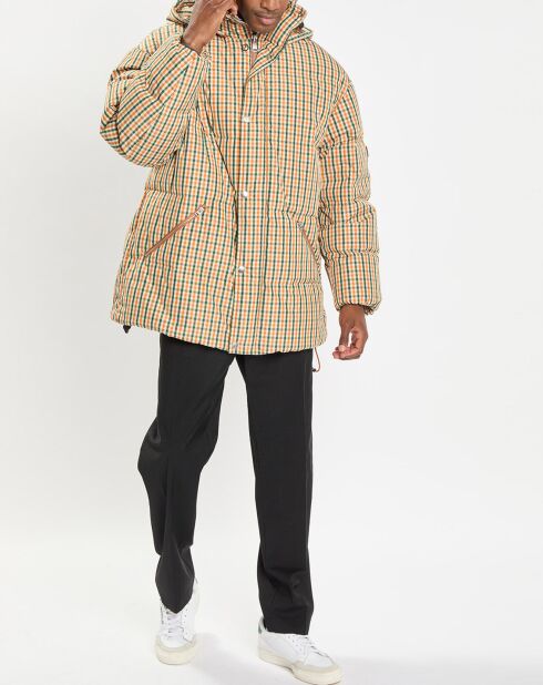 Parka Puffer oversize à carreaux multicolore
