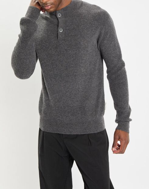 Pull en Laine & Coton à boutons gris