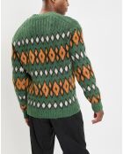 Pull en Laine, Alpaga & Mohair mélangés à motifs vert