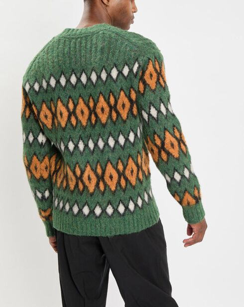 Pull en Laine, Alpaga & Mohair mélangés à motifs vert