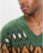 Pull en Laine, Alpaga & Mohair mélangés à motifs vert