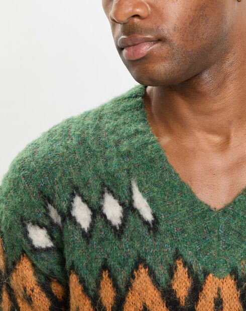Pull en Laine, Alpaga & Mohair mélangés à motifs vert