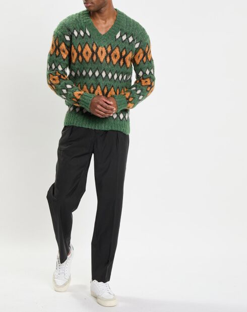 Pull en Laine, Alpaga & Mohair mélangés à motifs vert