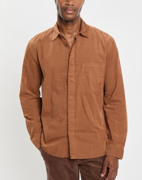 Chemise Regular Fit en Velours milleraies marron