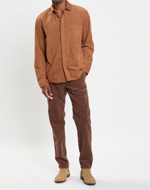 Chemise Regular Fit en Velours milleraies marron