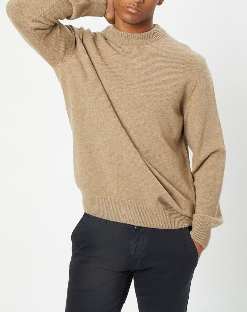 Pull en Laine d'Agneau mélangée col rond beige