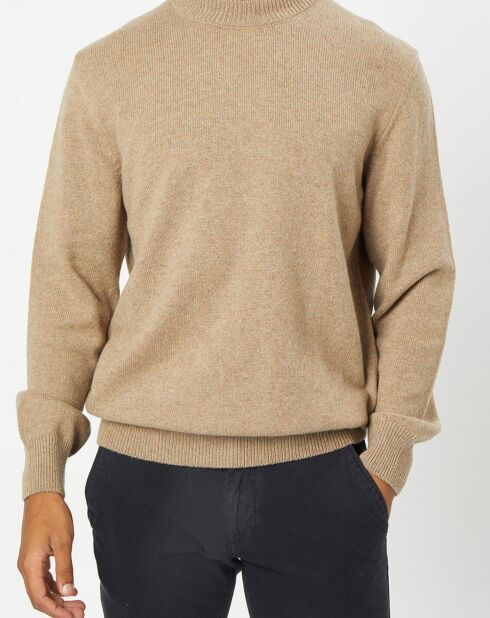 Pull en Laine d'Agneau mélangée col rond beige