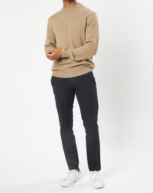 Pull en Laine d'Agneau mélangée col rond beige