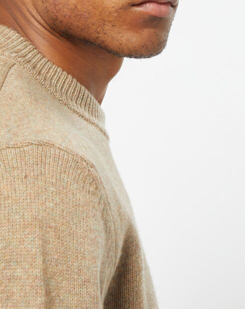 Pull en Laine d'Agneau mélangée col rond beige
