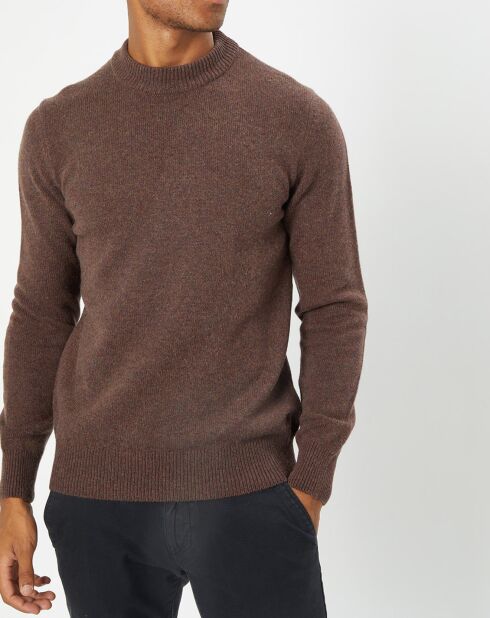 Pull en Laine d'Agneau mélangée col rond marron