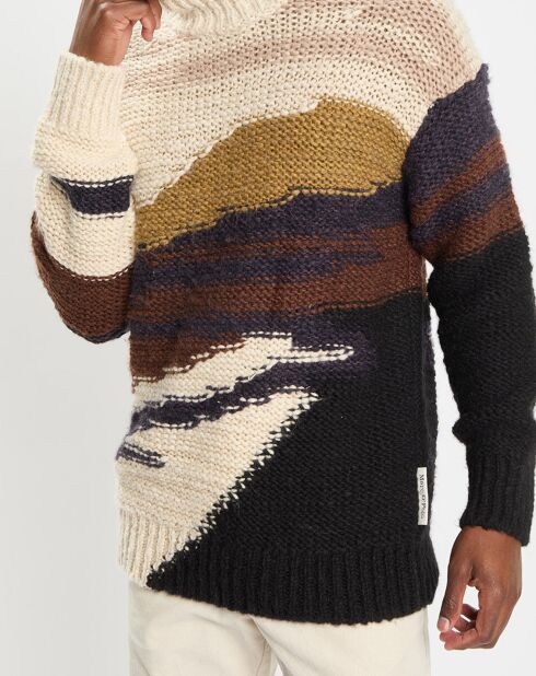 Pull en Laine & Alpaga mélangés jacquard Paysage chocolat