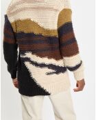 Pull en Laine & Alpaga mélangés jacquard Paysage chocolat