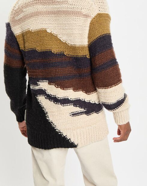 Pull en Laine & Alpaga mélangés jacquard Paysage chocolat