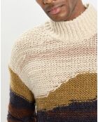 Pull en Laine & Alpaga mélangés jacquard Paysage chocolat
