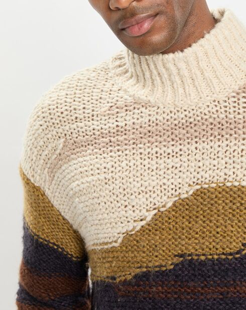 Pull en Laine & Alpaga mélangés jacquard Paysage chocolat