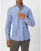 Chemise slim fit rayures & broderies shaped fit bleue