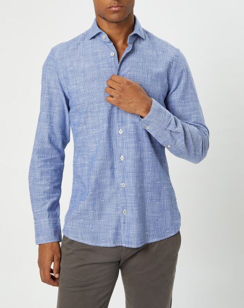 Chemise slim fit rayures & broderies shaped fit bleue