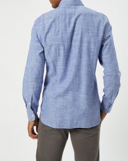 Chemise slim fit rayures & broderies shaped fit bleue