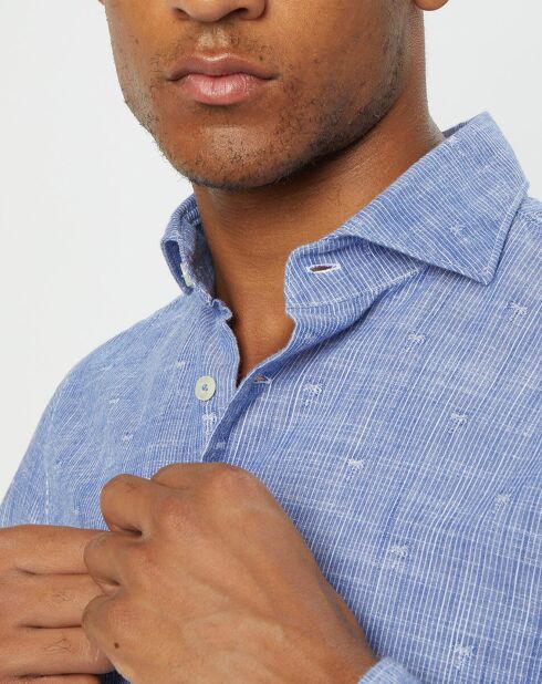 Chemise slim fit rayures & broderies shaped fit bleue