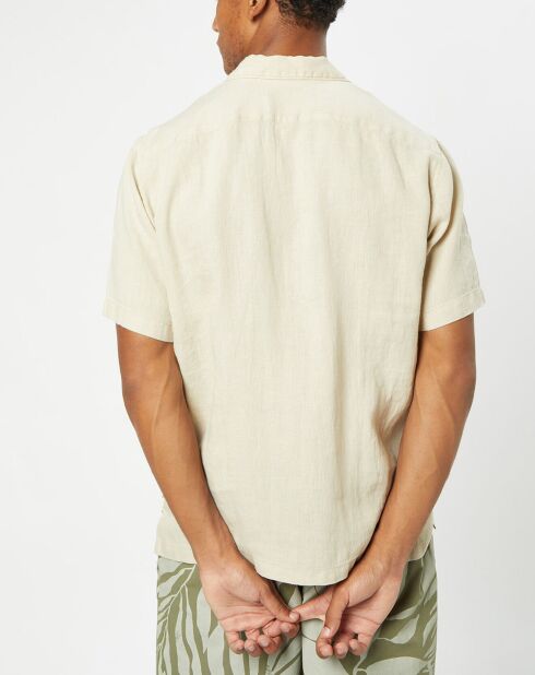 Camicia a maniche corte in 100% lino con taschino beige