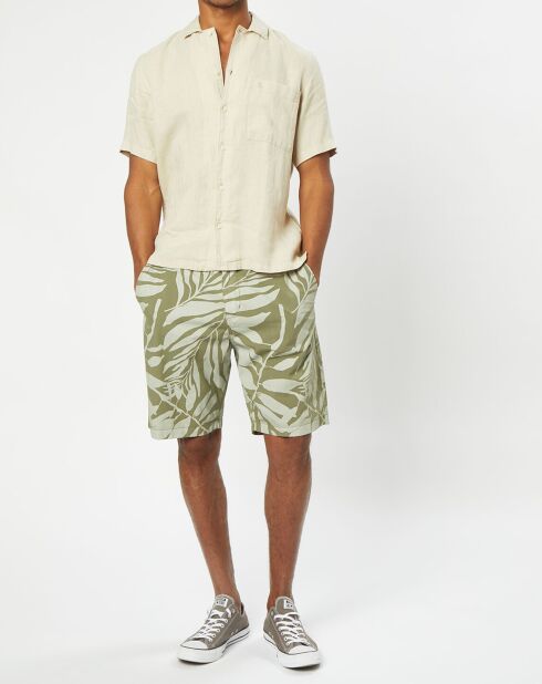 Camicia a maniche corte in 100% lino con taschino beige