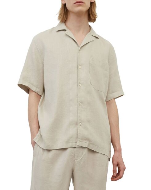 Camicia a maniche corte in 100% lino con taschino beige