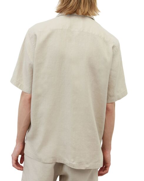 Camicia a maniche corte in 100% lino con taschino beige