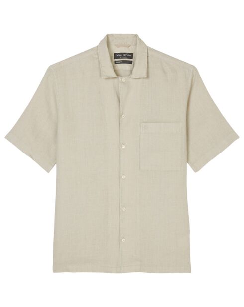Camicia a maniche corte in 100% lino con taschino beige
